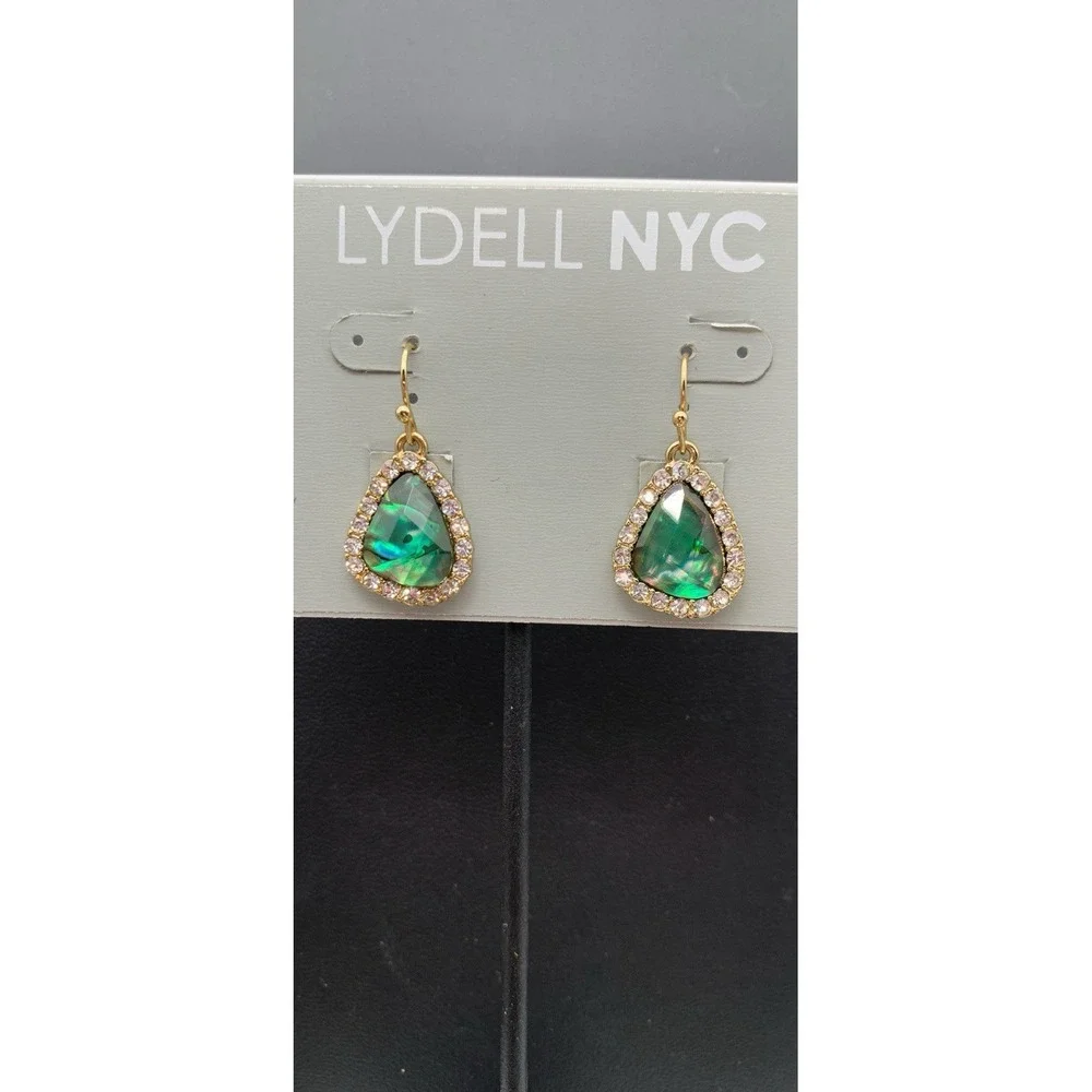NWT NOS Lydell NYC Gold Tone  Rhinestone And Faux Abalone Pierced Earrings